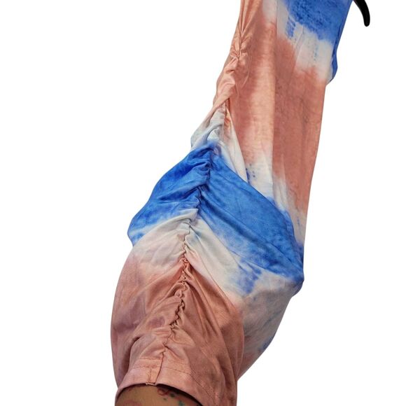 Women's Blue Tie Dye Sleeveless Mini Dress Side Ruched Size Small - Picture 5 of 8